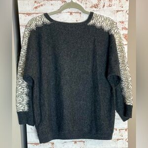 J. Crew Wool Charcoal Sweater with Lace Detail
